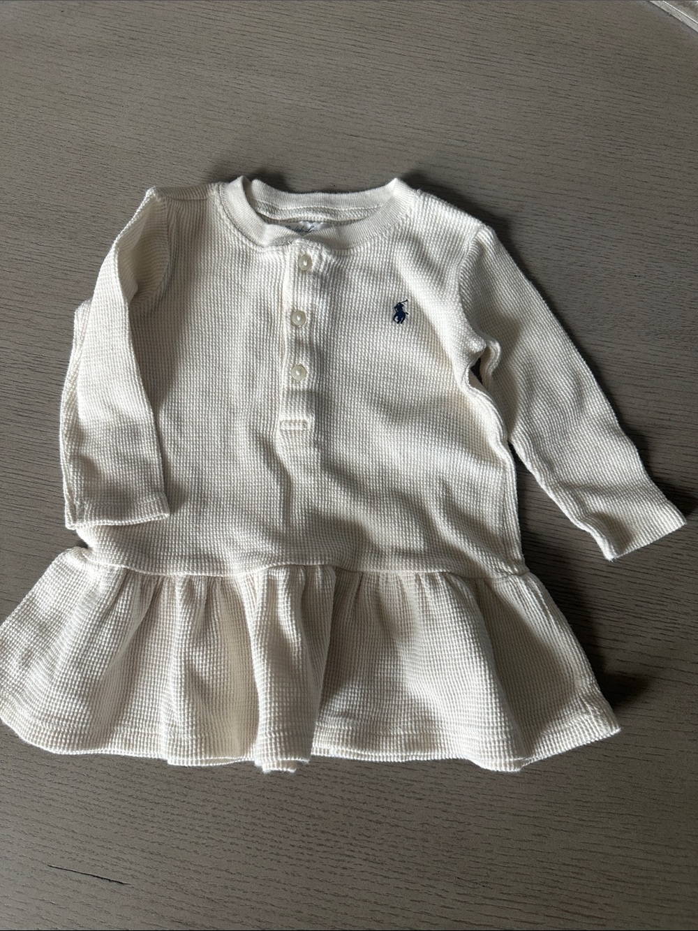 Ralph Lauren Cream Waffle-Knit Long Sleeve Peplum Dress Top
